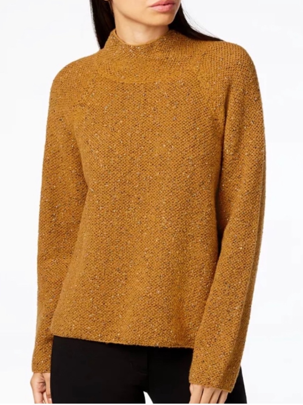 Eileen Fisher Tweedy Organic Cotton Funnel Neck Box Top Sweater in Arnica NWOT